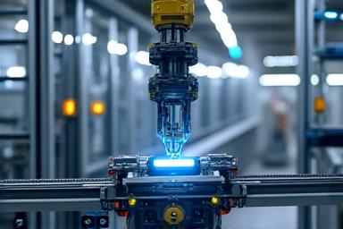 Roboterarm in einer automatisierten Fertigungslinie.