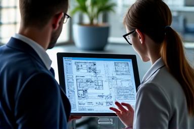 Zwei Ingenieure besprechen einen technischen Plan.