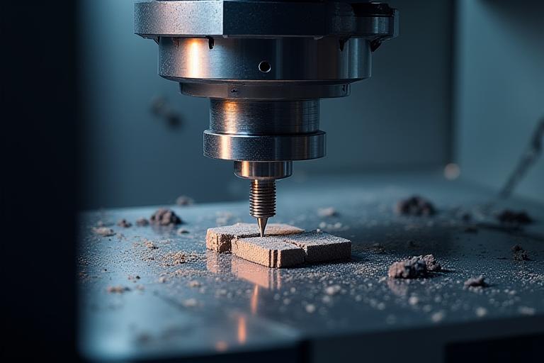 Innenansicht eines 5-Achs-CNC-Bearbeitungszentrums.